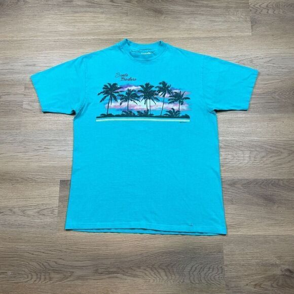 Vintage Shirt Mens Large Blue Santa Barbara California 90s Single Stitch - Picture 1 of 13